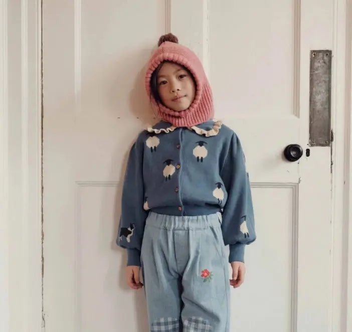 Cagoule pompon laine mérinos | Rose Emile et Ida