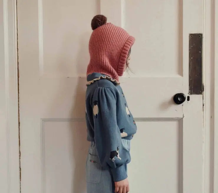 Cagoule pompon laine mérinos | Rose Emile et Ida