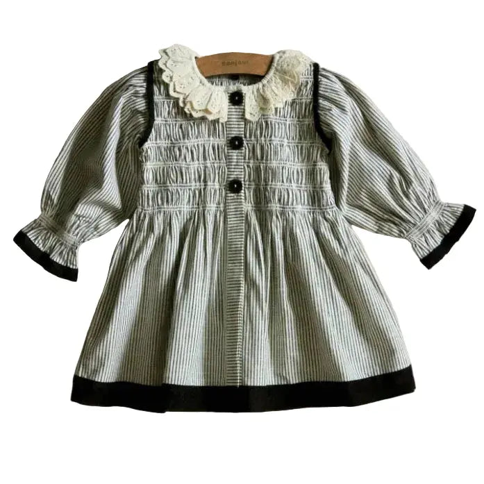 Robe Tunique Rayure Noire / Ivoire et sa Barrette Assortie Bonjour