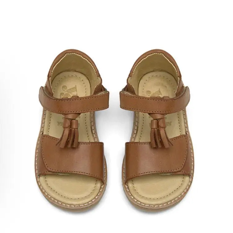 Sandales Flo Tassel pour enfant en cuir bruni beige Youngsoles
