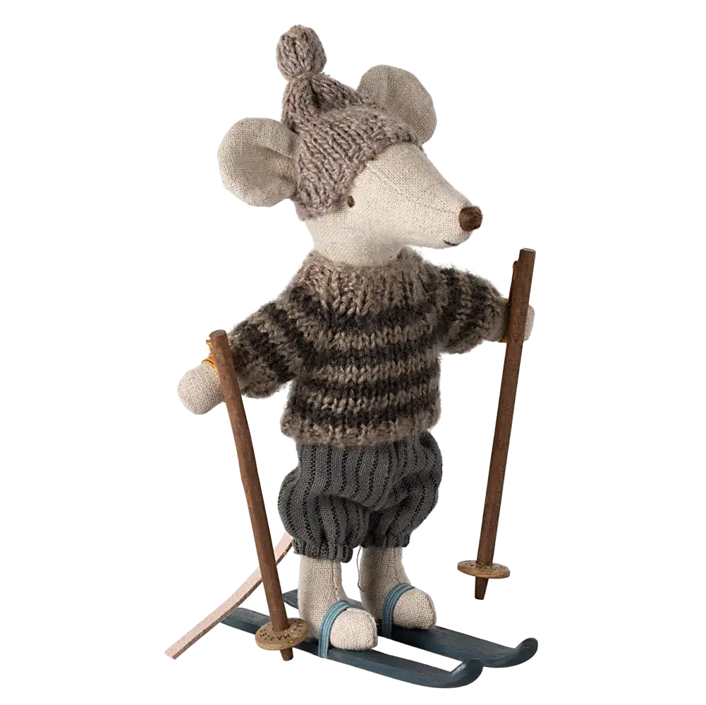 Souris en Hiver sur ses Skis Grand Frère Maileg
