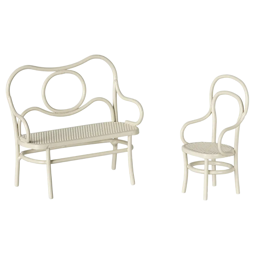 Table Banc et Chaises Souris Blanc Cassé Maileg