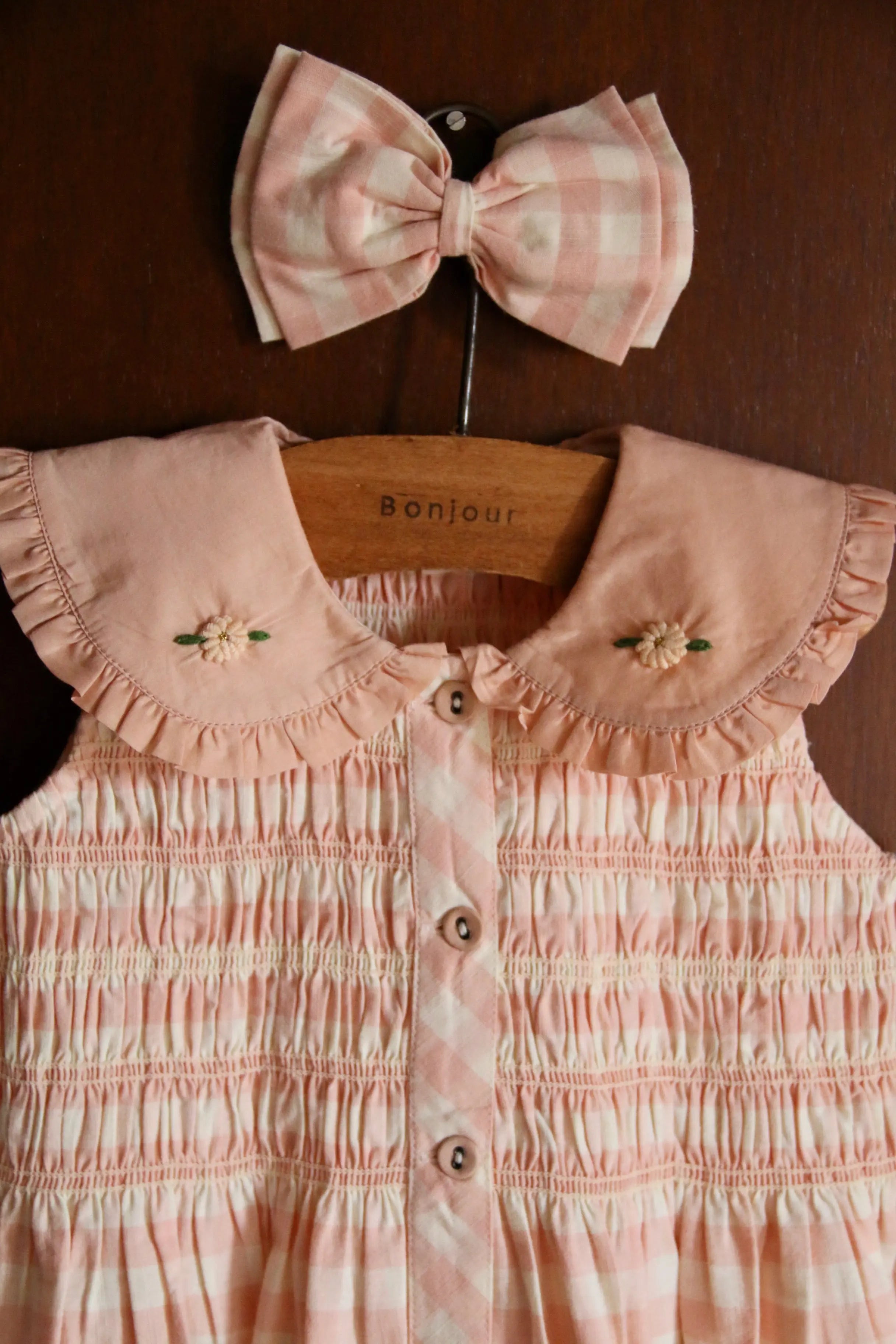Tunique Pink Vichy + Barrette Bonjour