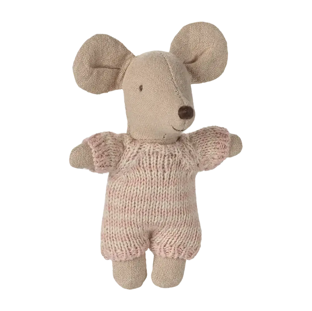 Bébé Souris Dans son Couffin Rose Maileg