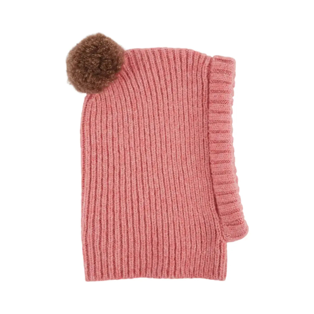 Cagoule pompon laine mérinos rose Emile & Ida