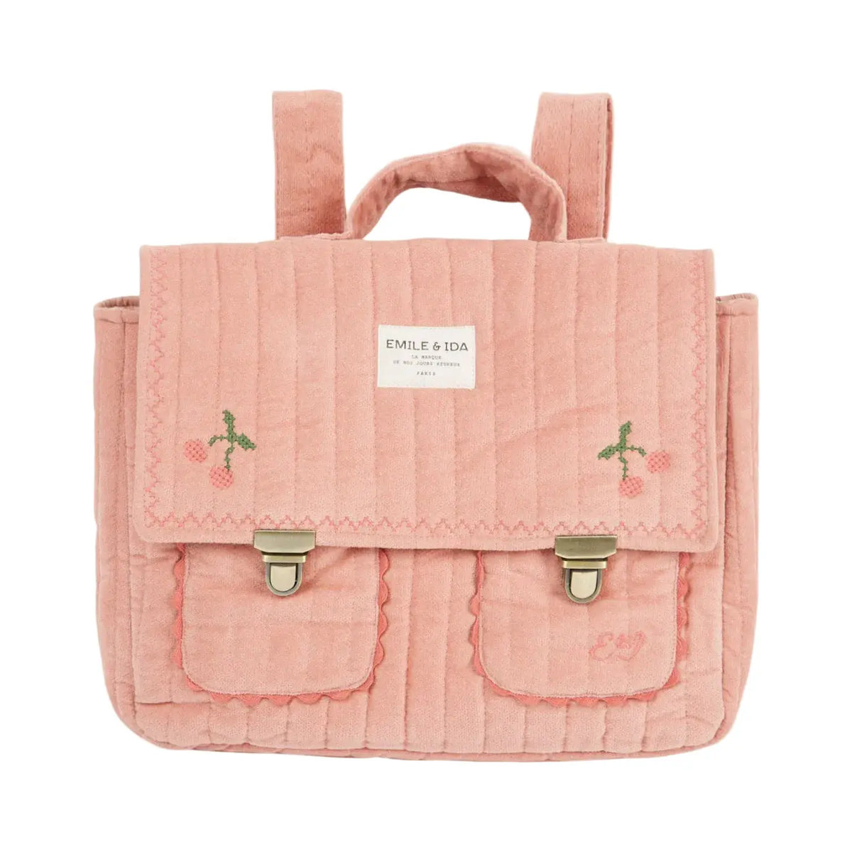 Cartable velours brodé rose Emile & Ida