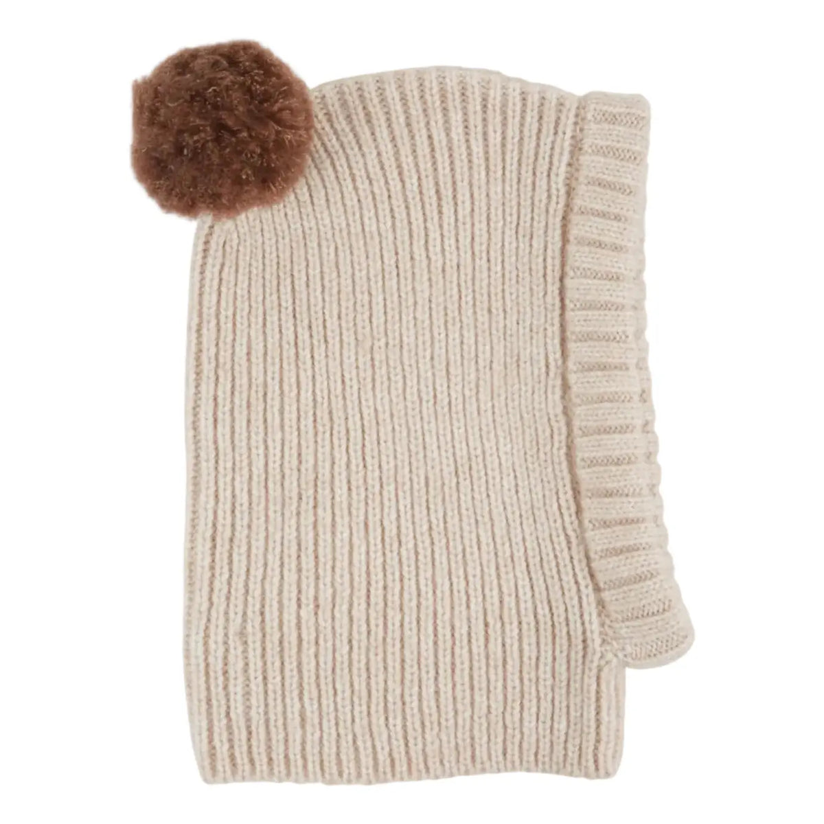 Cagoule pompon laine mérinos beige Emile & Ida
