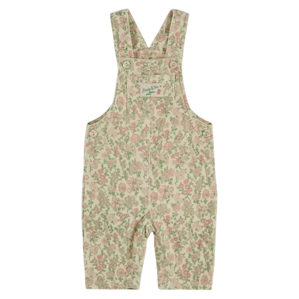 Salopette Velours Fleuri | Vert -  Emile et Ida