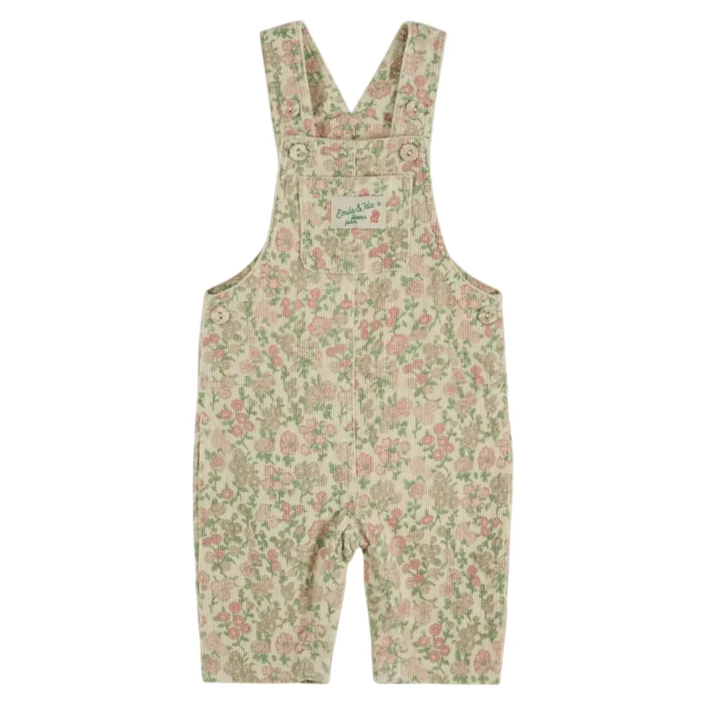 Salopette Velours Fleuri | Vert -  Emile et Ida
