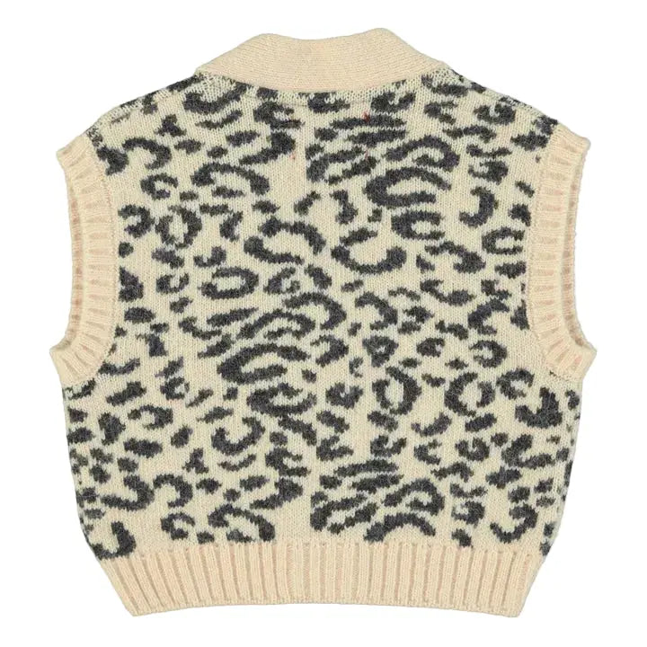 Gilet Sans Manches Léopard Laine / Rose pâle Piupiuchick