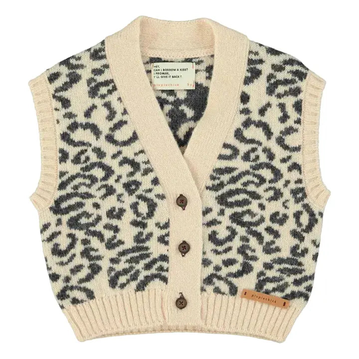 Gilet Sans Manches Léopard Laine / Rose pâle Piupiuchick