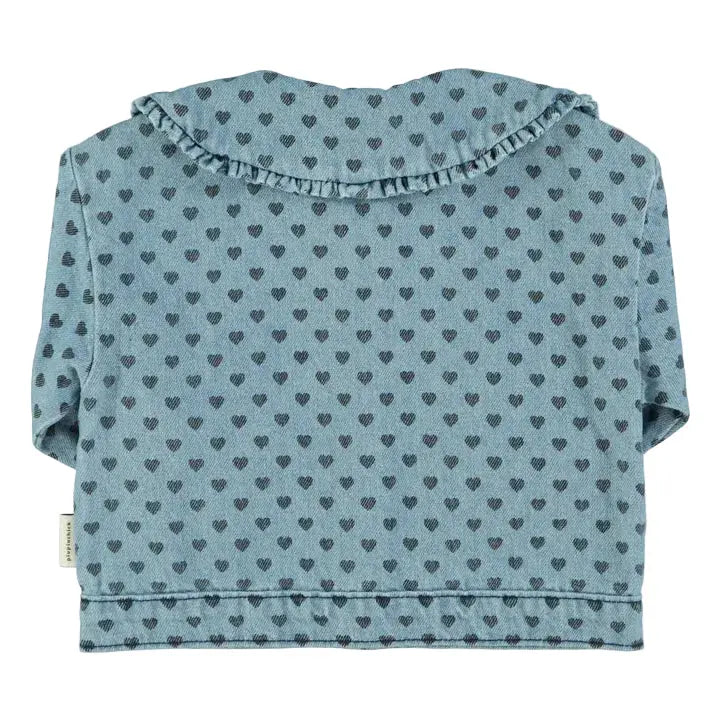 Veste en Jean Col Claudine Coeurs / Bleu clair Piupiuchick