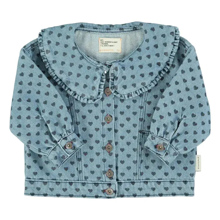 Veste en Jean Col Claudine Coeurs / Bleu clair Piupiuchick