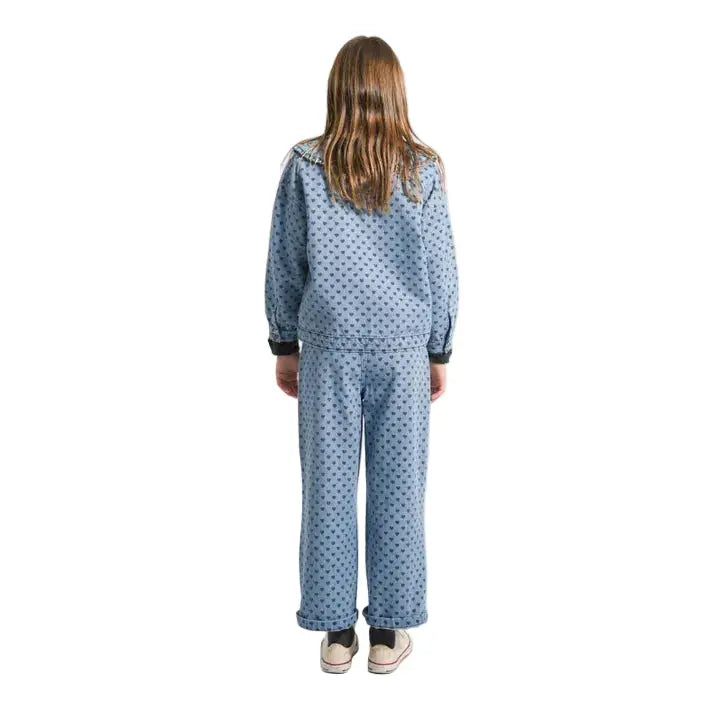 Veste en Jean Col Claudine Coeurs / Bleu clair Piupiuchick