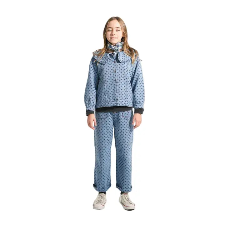 Veste en Jean Col Claudine Coeurs / Bleu clair Piupiuchick